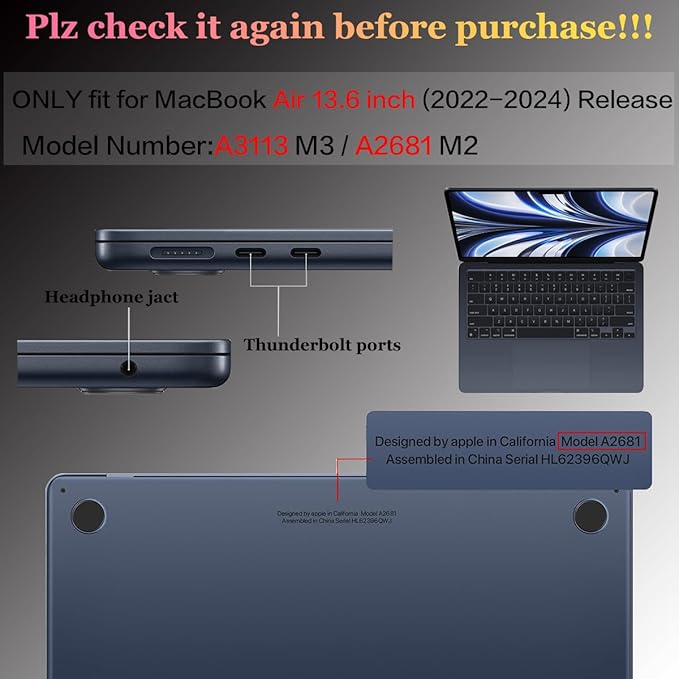 CISSOOK Compatible with MacBook Air 13.6 inch Case 2022 2024 2025 Release A2681 - Image 2