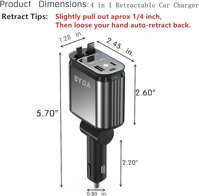4 in 1 Retractable Car Charger for iPhone, 69W USB-C Fast Car Charger - Image 7