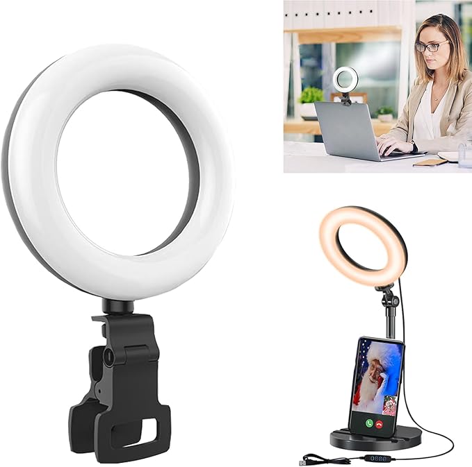 Ring Light with Stand, Desk Ring Light with Clip Upgraded 10W 3000K-6500K by Amcuke