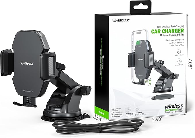 Car Phone Holder &15W Wireless Fast Charger, Auto-Clamp Qi Charging Mount - Image 8