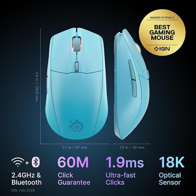 SteelSeries Rival 3 Wireless Gen 2 Gaming Mouse — 2.4GHz and Bluetooth — 18000 - Image 2