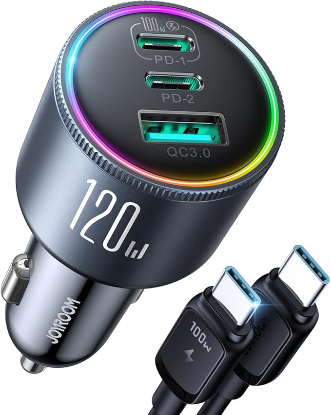 JOYROOM 120W Super Fast Car Charger USB C, 3-Port PD100W+PD35W Car Charger - Image 9