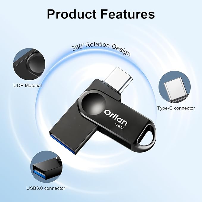 128GB Dual USB Type C +A Flash Drive 2-in-1 OTG USB 3.0 Thumb Drive Metal UDP - Image 5