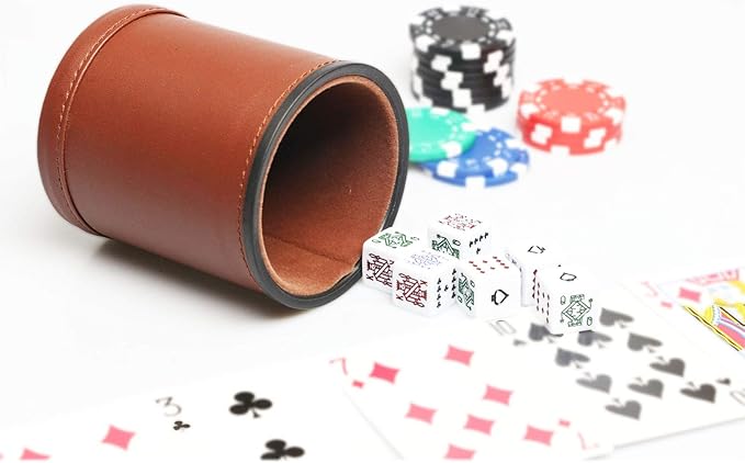 Leatherette Dice Cup with Poker Dice, Felt Lining Quiet Shaker - Image 6