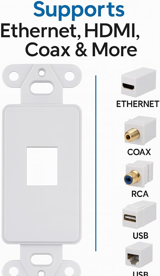 10 Pack Keystone Wall Plate 1 Port, Cat6 Cat5, Home & Office Installations - Image 3