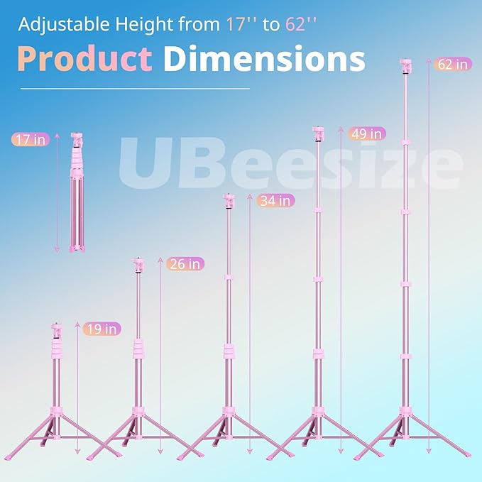 UBeesize 62" Phone Tripod & Selfie Stick, Camera Tripod Stand - Image 2
