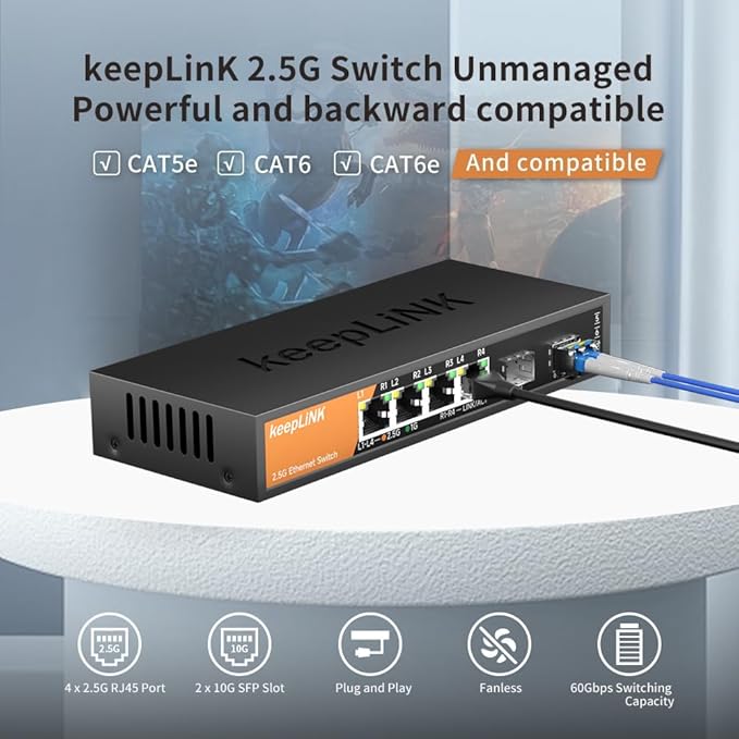 6-Port 2.5G Switch Unmanaged, 4 x 2.5GBASE-T Ports & 2 x 10GBASE-T SFP Slots - Image 7