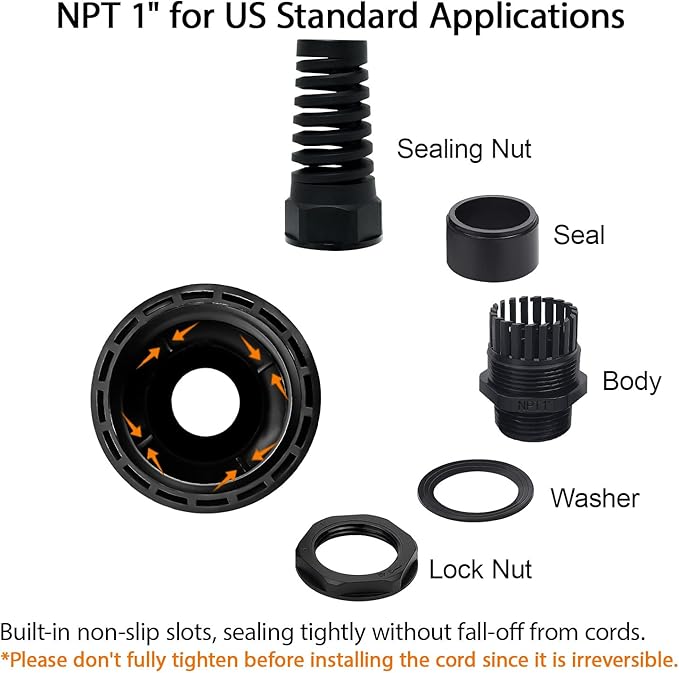 LeMotech 2Pcs NPT 1" IP68 Waterproof Cable Gland Flex Spiral Strain Relief - Image 3