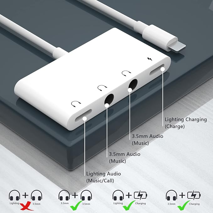 4 in 1 Headphone Splitter, iPhone Headphone Adapter + Dual 3.5mm Headphone Jack - Image 3
