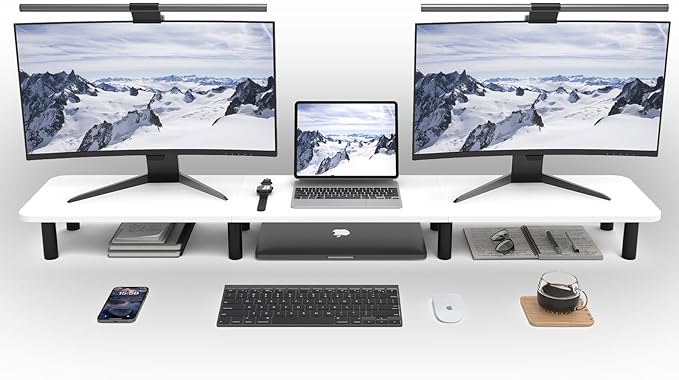 Dual Monitor Stand Riser 43.7 inch Large Extra Long Monitor Stand Riser Wide TV by WEGASTU