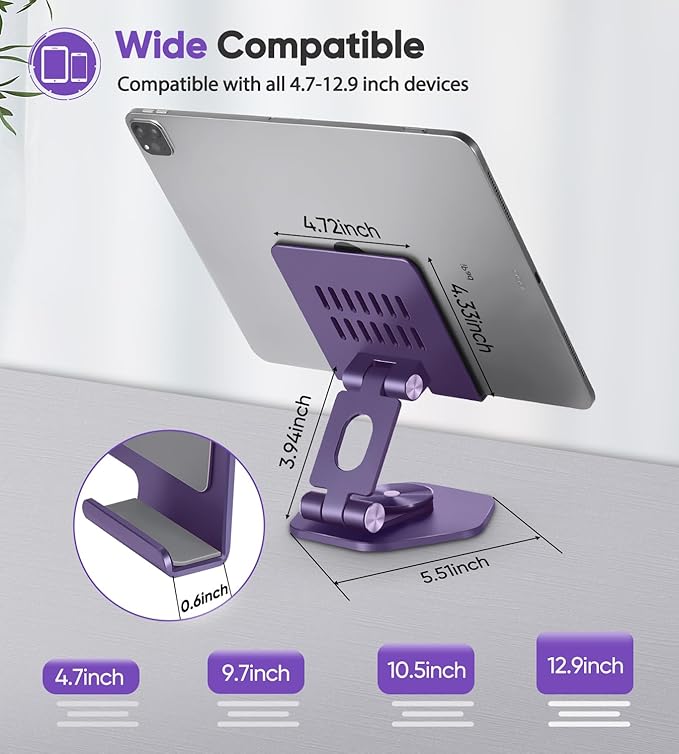 Foldable Aluminum Tablet Stand for Desk, 360° Swivel iPad & Tablet Holder – - Image 4