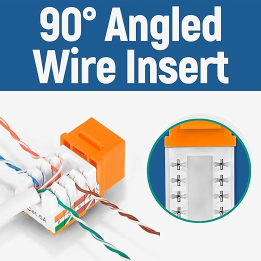Everest 90° Angled RJ45 Cat6A Keystone Jacks 20-Pack in Orange - Image 3