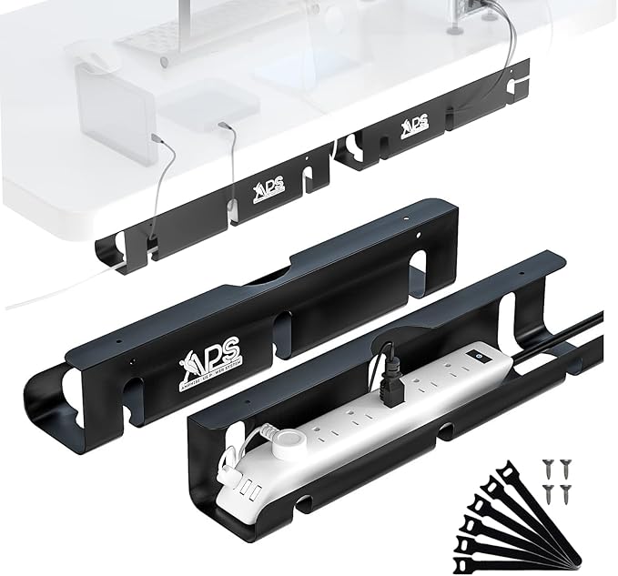 APS Under Desk Cable Management Tray, Two-Pack 16 Inch Black Metal Cord by APS