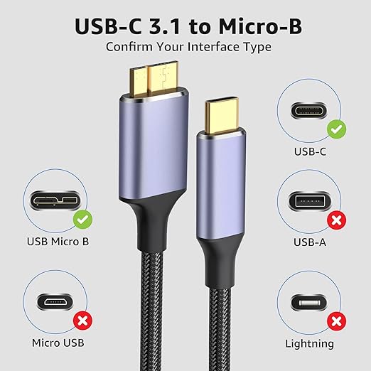 USB 3.1 Micro B to USB C Hard Drive Cables, 1FT 10 Gbps USB C to Micro B - Image 4