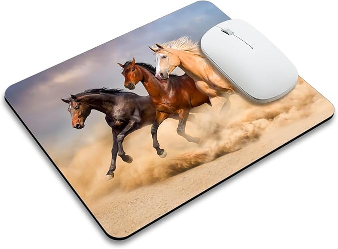 Running Horse in Sand Rectangle Mouse Pad Mat Non-Slip Rubber Base Mousepad by Mzmrss