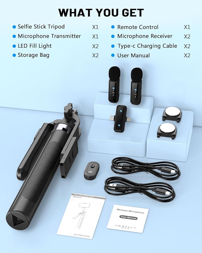 Vlogging Kit for iPhone/Android, Wireless Remote & Microphone, Adjustable Phone - Image 9