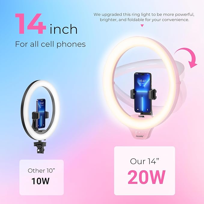 Aureday 14'' Pink Selfie Ring Light - Image 5