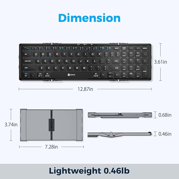 iClever Portable Keyboard, BK09 Foldable Bluetooth Keyboard - Image 8