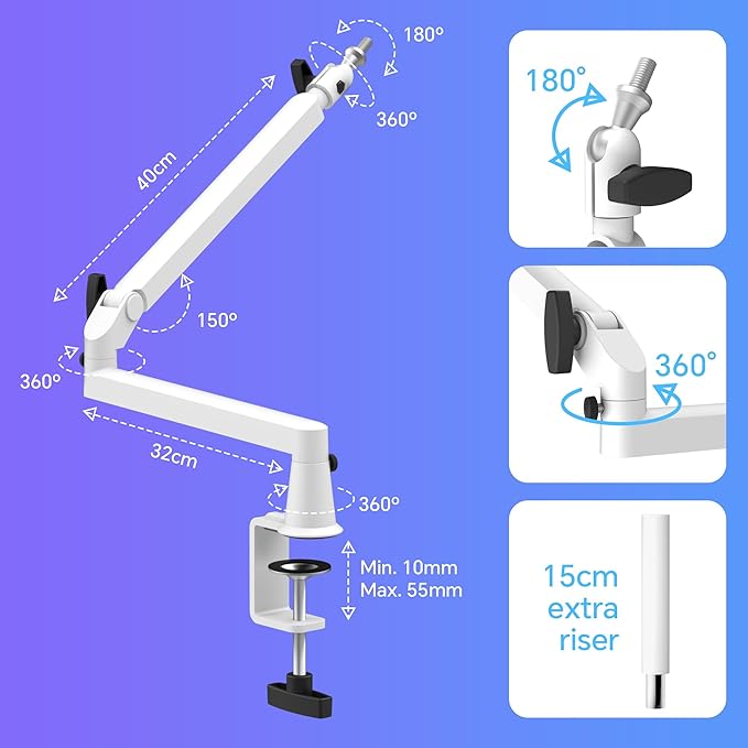 Low Profile Mic Arm Microphone Boom Arm Professional Adjustable - Image 4