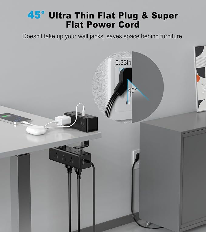 Dual Layer Desk Clamp Power Strip, Desktop Edge Mount Surge Protector - Image 3