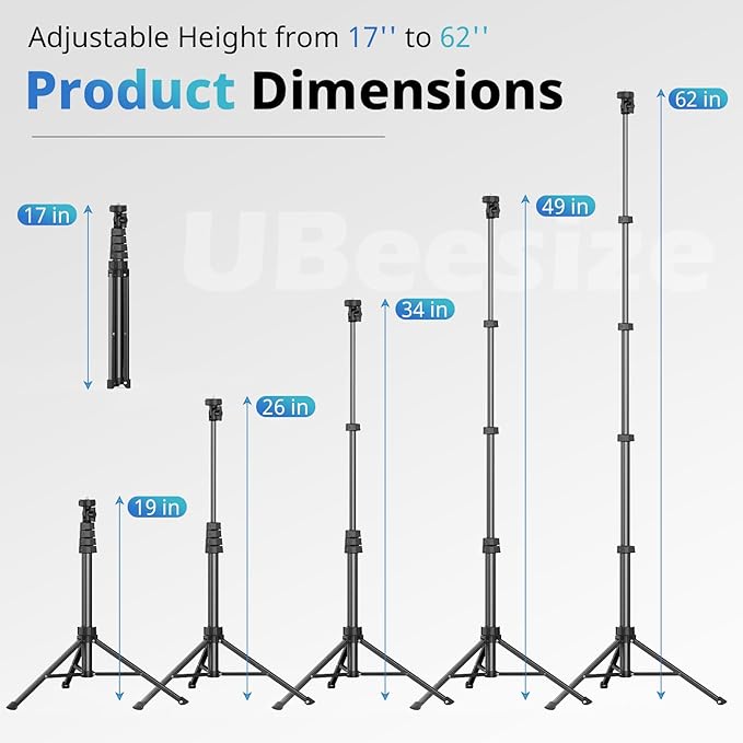 UBeesize 62" Phone Tripod & Selfie Stick, Camera Tripods Stand - Image 2
