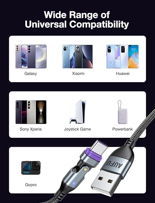 AUFU 16PIN USB C Magnetic Charging Cable, 180° Rotation Magnet Charger - Image 3