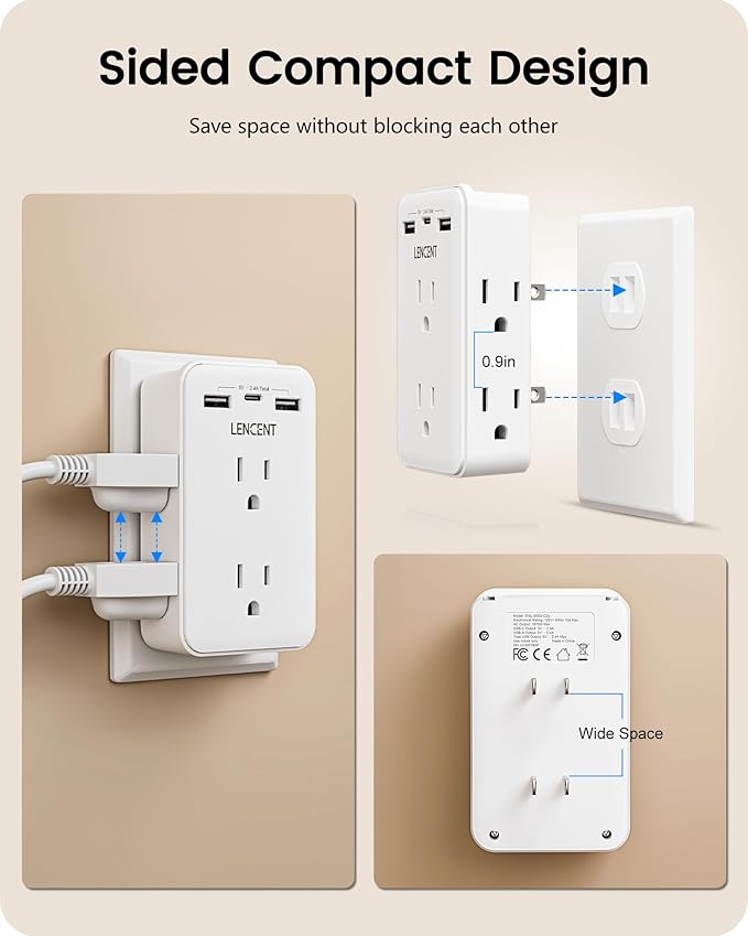 LENCENT 2 to 3 Prong Outlet Adapter, 2 Prong Power Strip - Image 5