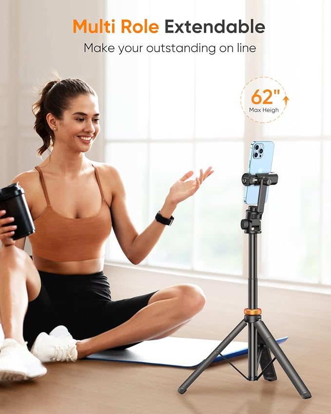 EUCOS 62" Phone Tripod, Tripod for iPhone & Selfie Stick Tripod - Image 3