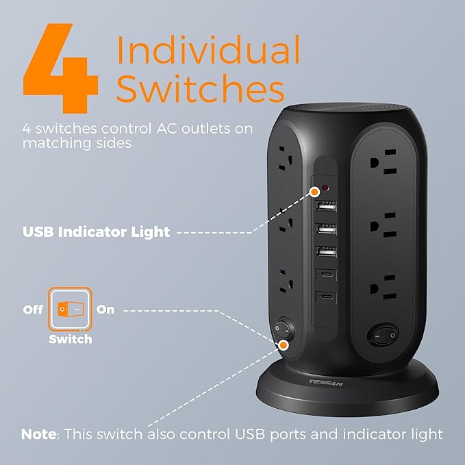 Black Surge Protector Power Strip - Image 3