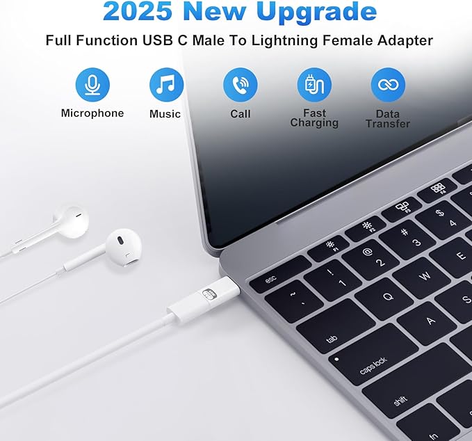 USB C to Lightning Headphone Audio Adapter, 3-in-1 Type C Male to Female - Image 2