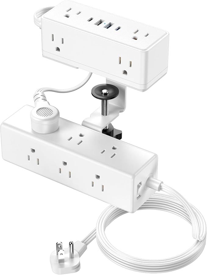 Dual Layer Desk Clamp Power Strip, Desktop Edge Mount Surge Protector by VILONG