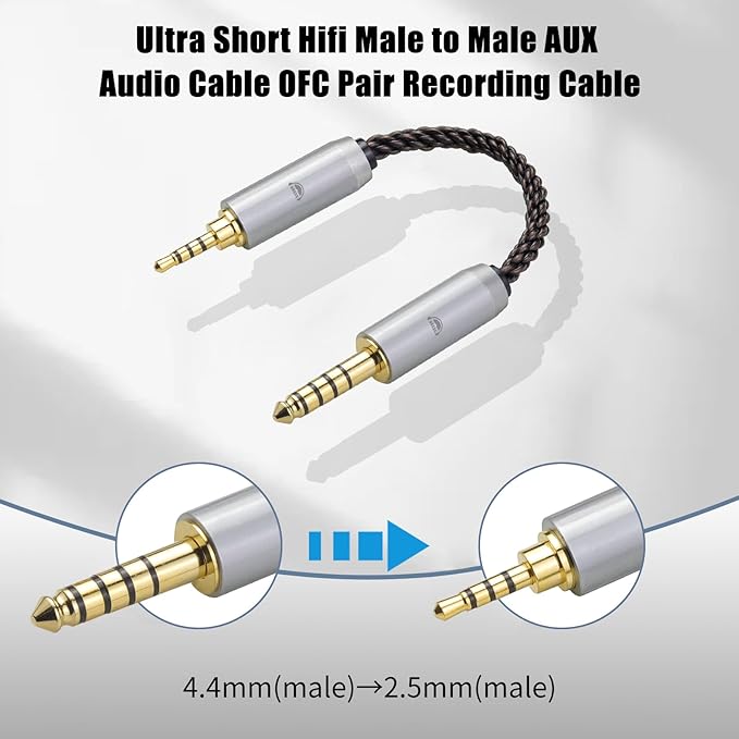okcsc 4.4MM Male to 2.5MM Male Ultra Short Hifil Male to Male AUX Audio Cable - Image 2