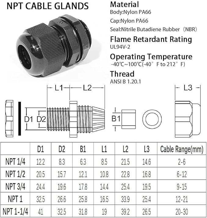 PENGLIN NPT 1/2 Nylon Cable Connector, IP68 Waterproof Strain Relief Cord - Image 5