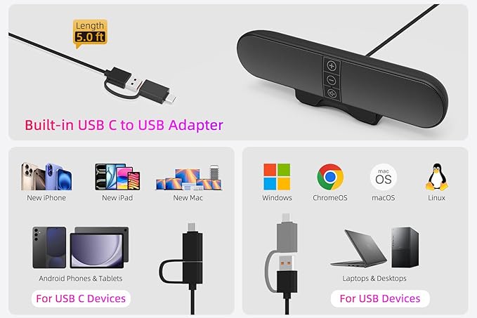 Computer Speakers for Desktop PC Monitor, USB Plug-in, Computer Soundbar for PC - Image 5