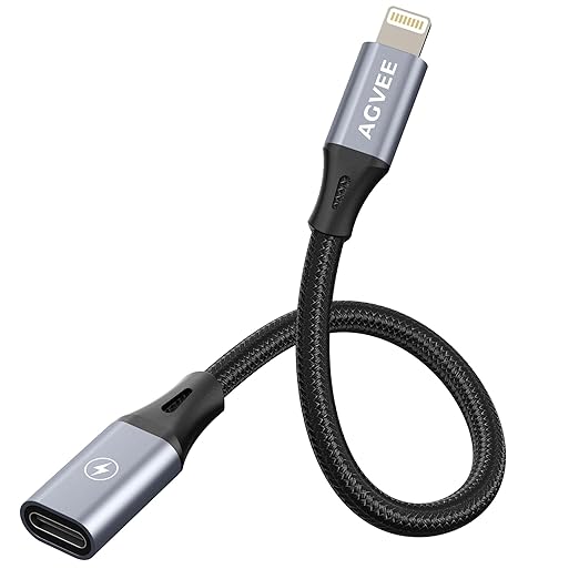 AGVEE 2 Pack 4 inch USB-C Female to Lightning Male Adapter, 30W Fast Charging by AGVEE