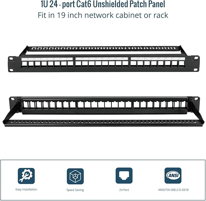 Tecmojo 24-Port Blank Keystone Patch Panel, 1U 19" Rackmount Housing - Image 5