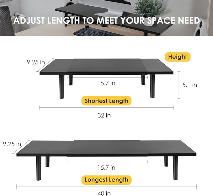 Dual-Monitor-Stand-Riser-For-Desk Adjustable Length 32-40 Inch，Large Desktop - Image 3