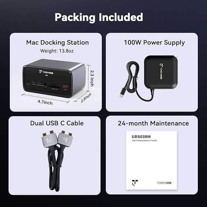 TobenONE MacBook Docking Station Dual 4K@60Hz, 16-in-2 USB C Docking Station - Image 7
