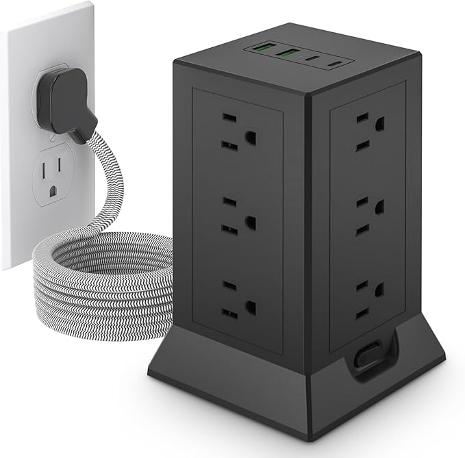 Power Strip Tower with Multiple Outlets, 6.5 Ft Extension Cord Flat Plug with by HOZZX