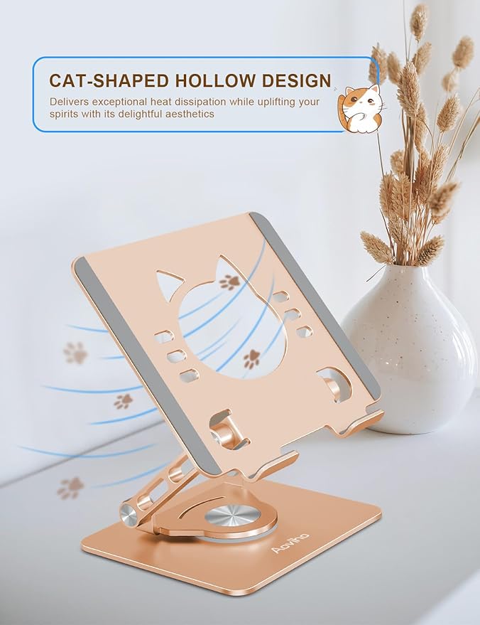 Tablet Stand 360° Rotating Aluminum Holder, Adjustable, Portable and Foldable - Image 3
