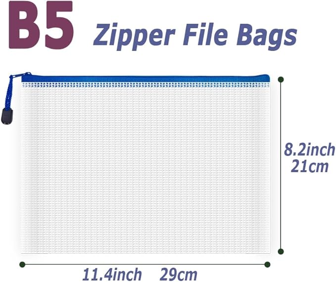 AUSTARK 10 Pcs Zipper File Bags, Waterproof Plastic Mesh Pouch - Image 2