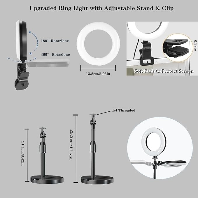 Desk Ring Light with Stand, Amcuke Ring Light with Clip 10W 3000K-6500K - Image 4