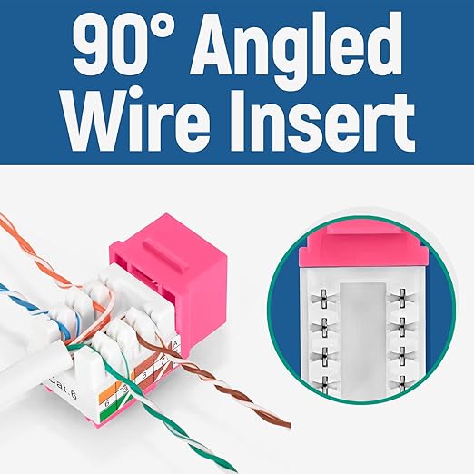 Everest 90° Angled RJ45 Cat6 Keystone Jacks 10-Pack in Pink - Image 3