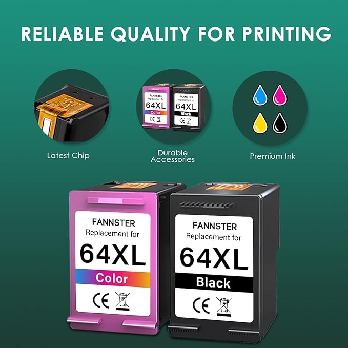 64XL Ink Cartridge for HP Ink 64 XL 64XL Black and Color Combo Pack High Yield - Image 4