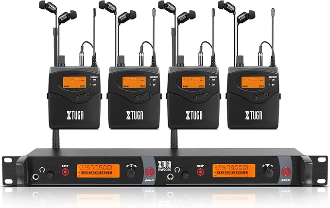 XTUGA RW2080 Wireless in Ear Monitor System 4 Bodypacks UHF IEM System by XTUGA