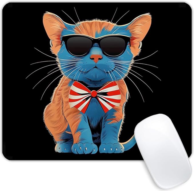 Square Mouse Pad Cat with Patriotic Hat and Glasses-1, Gaming Mouse Pads by Goodsprout