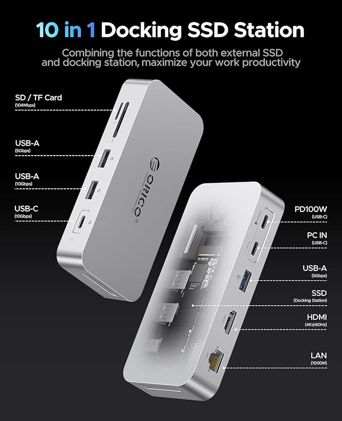 ORICO 2 TB External SSD Docking Station, SSD Expansion + Hub Extension - Image 4