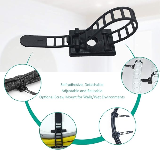 200 Pieces Cable Management Desk Wire Organizer Cable Ties Zip Ties Adhesive - Image 3