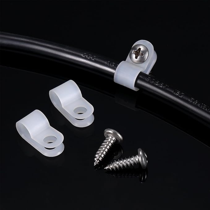 Hicarer 50 Pack R-Type Cable Clip Wire Clamp, Nylon Screw Mounting Cord - Image 2