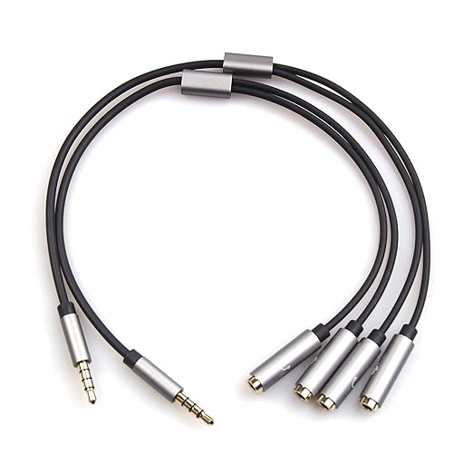 REXUS Grey 2-Pack 3.5mm Y Splitter Stereo Audio Cable 4-Pole Male to 2 Female by REXUS